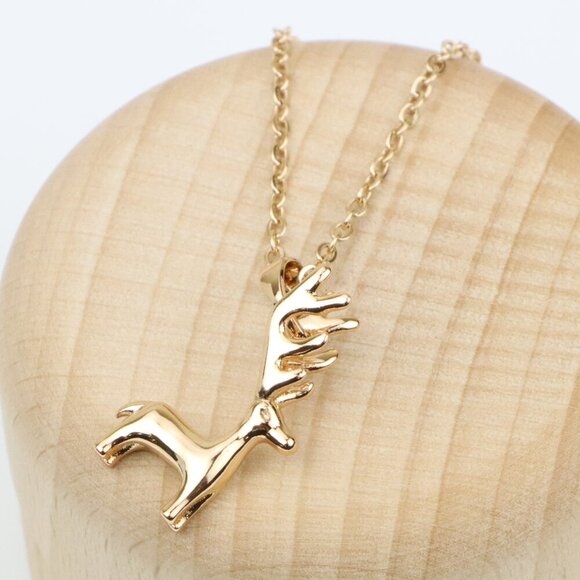 Reindeer Pendant Rose Gold Necklace with Delicate Chain, XPNL0399 - Picture 1 of 13